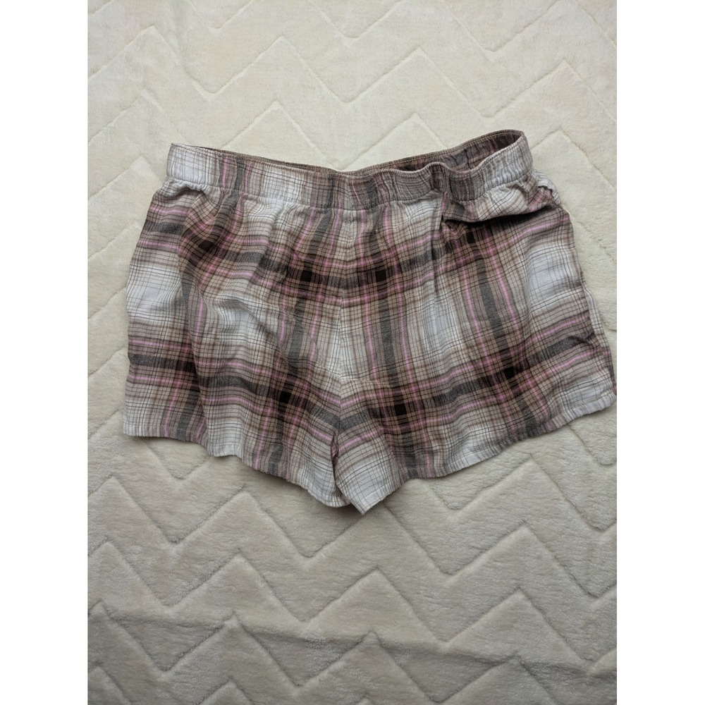 Joyspun Womens XL Brown Pink Plaid Flannel Pajama Shorts Lounge Sleepwear